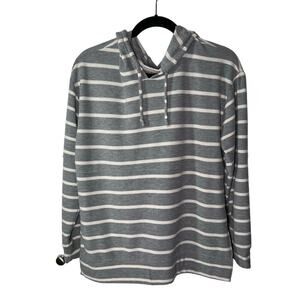 Chaser Women's‎ Grey White Striped Sweatshirt with Hoodie Size Large